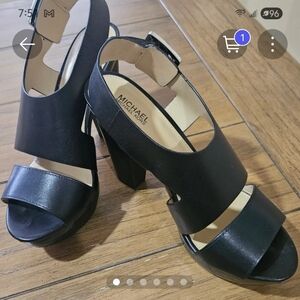 Michael kors black leather block heels 7.5